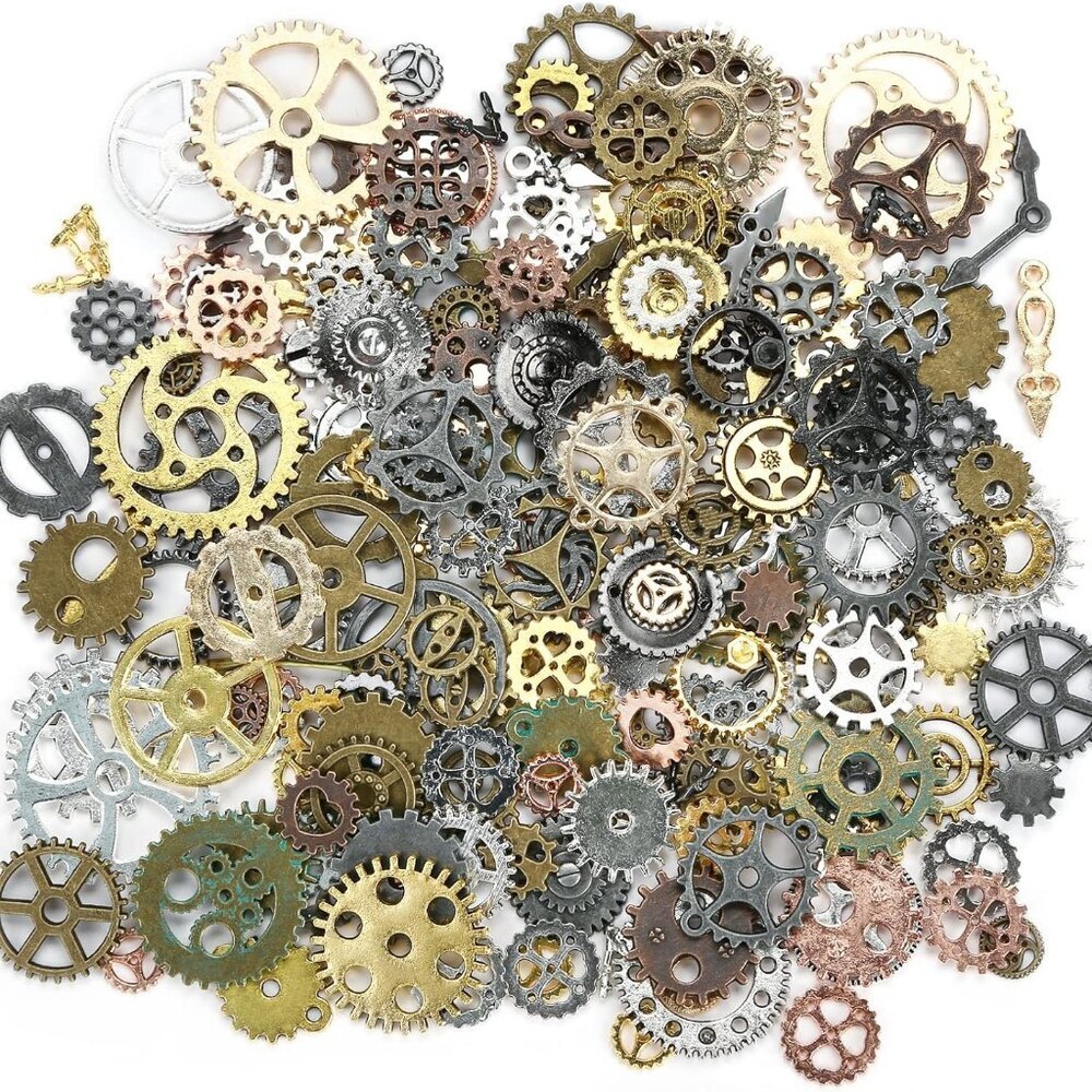 200 Gram Antique Steampunk Gear,Mix Steampunk Wheel Alloy Gear Pendants Charms f